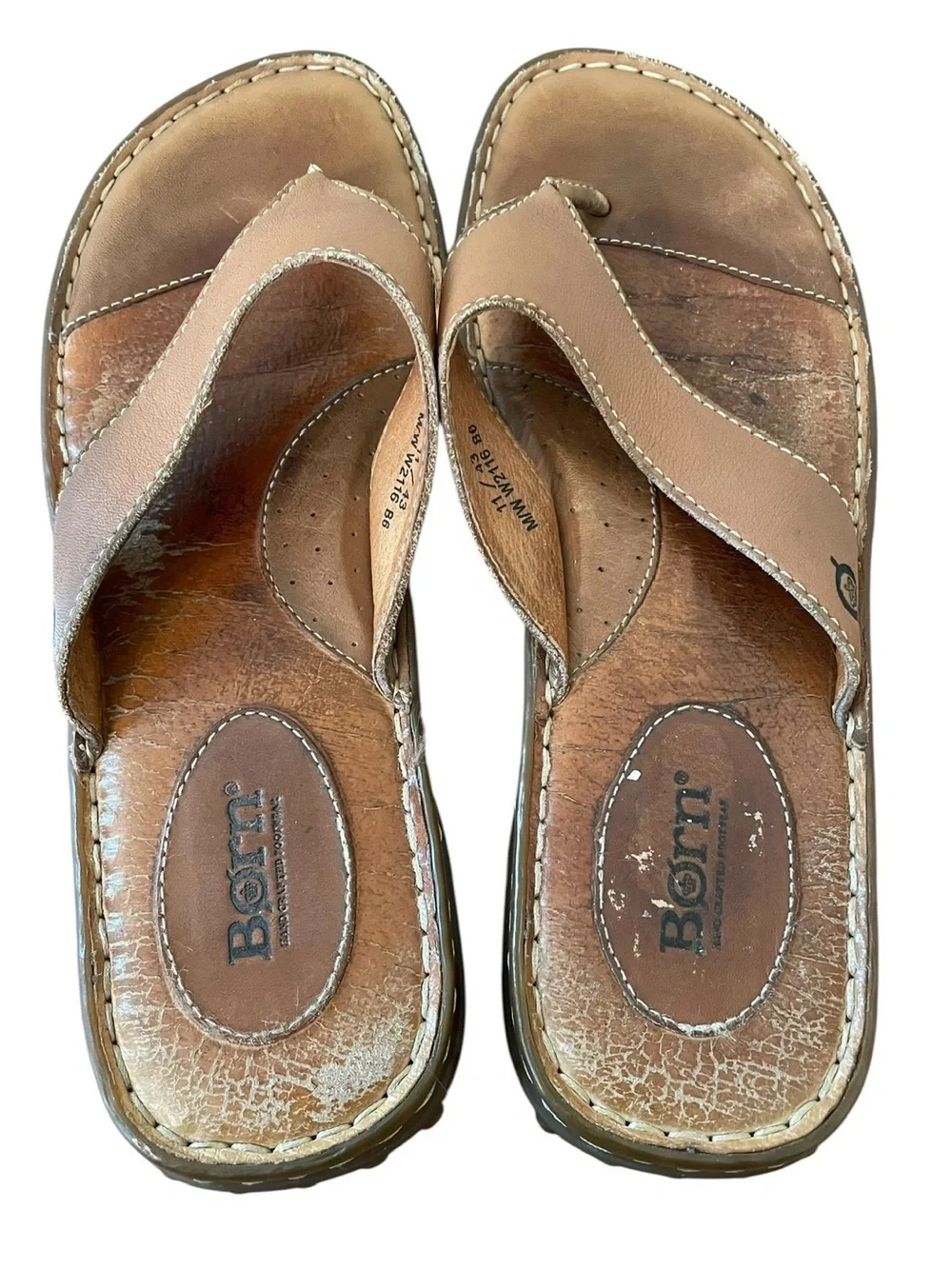 Born Vuarnet Brown Leather Thong Sandals Men’s 11 EU 43 Comfort Slide Flip Flops